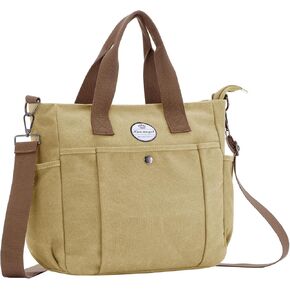HUA ANGEL Canvas Everyday Tote Bags for Women Medium Crossbody Purses Handbags with Multiple Pockets for Work Travel Beach