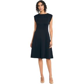 Women's Classic A-line Midi Boat Neck Cap Sleeve-Professional Cocktail Wedding Guest Dress