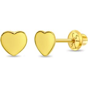 14k Yellow Gold Polished Heart Screw Back Earrings for Babies and Little Girls 5mm - Gold Screw Back Earrings for Active Toddler Girls - Heart Shaped Earrings for Everyday and Formal Occasions