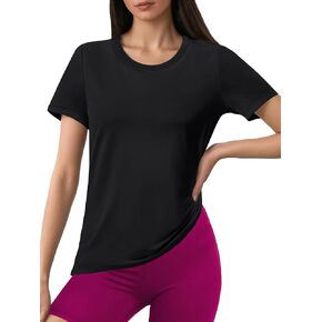 SMENG Short Sleeve Shirts for Women UPF 50+ Cotton Crew Neck T Shirt Basic Summer Yoga Running Workout Tops