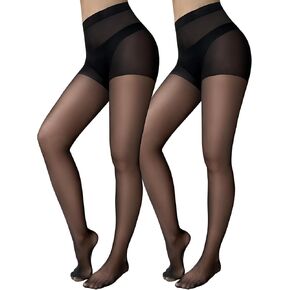 Jamieya 2 Pairs Black Sheer Tights for Women, 20D Control Top Pantyhose Stockings Tummy Control Under Dress (3X-Large, Black)