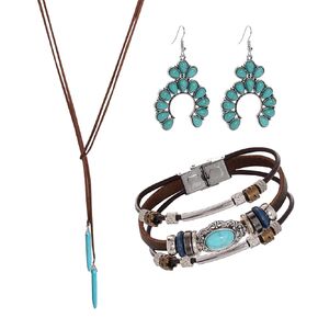 Bohemian Turquoise Jewelry Set for Women, Vintage Turquoise Necklace Earrings Bracelet for Western Boho Party (Vintage)
