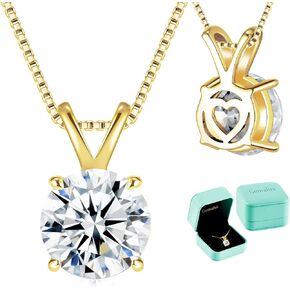 Moissanite Solitaire Necklace for Women, 1–3 Carat Lab Created Diamond Pendant, D Color VVS1,Heart Back, 18+2" Silver Chain, Gift for Wife, Girlfriend, Mom Yourself on Anniversary, Birthday, Wedding