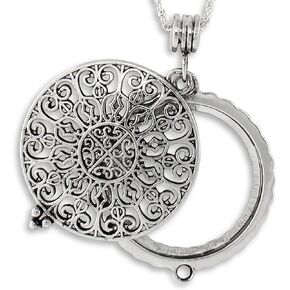 Artisan Owl Ornate Filigree 4x Magnifying Glass Sliding Top Pendant Necklace, 30"