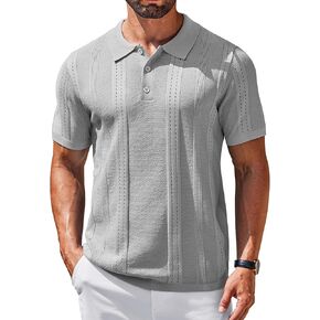 COOFANDY Mens Knit Polo Shirts Short Sleeve Collared Golf Shirt Hollow Out Textured T-Shirt Summer Fashion Tops