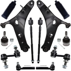 12Pcs Front End Suspension Kit Fit For 2014-2018 Su-baru Forester, 2 Lower Control Arm 2 Ball Joint 2 Sway Bar Link 4 Outer & Inner Tie Rod End (# K622856 K622857 K750084 EV800982 ES3712 K9513)