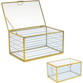 Exquisite Vintage Glass Jewelry Box - Perfect for Bracelets and Rings - Elegant Home Decor - Large Size (8x5.1x4.1 inch) (tfj1011-L)