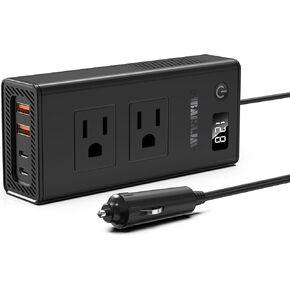 300W Car Voltage Converter Inverter DC 12V to AC 110V Ports Fast Charging Car Charger with Cigarette Lighter Plug with 2 Sockets and 4 USB for Business Trips and Vacation