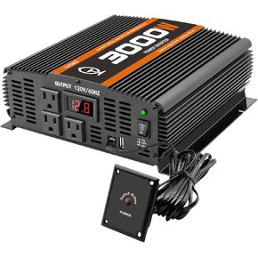 3000 Watt car Power Inverter 12V to 110V /120V for RV semi Trucks Vehicles Power Converter with with 1 USB Ports and 3 AC Outlet- 3000W Inverter
