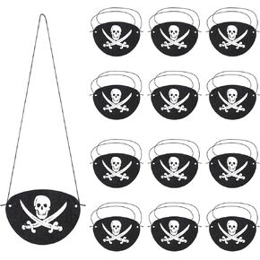 12pcs Pirate Eye Patches, Elastic Felt One Eyeshades Comfortable Captain Eye Masks for Kids Adults Halloween Pirate