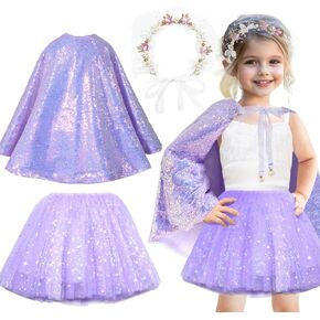 iROLEWIN Toddler Fairy-Costume Princess-Dress-Up Cape for Girls Flower-Headband Tutu Birthday Gifts as Girl 3-8 Y/O Party Toy