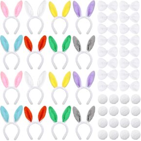 Chuangdi 48 PCS Easter Bunny Rabbit Set ، بما في ذلك أذني أرنب الأرنب العلاقات القوس وعدة الذيل للنساء للنساء