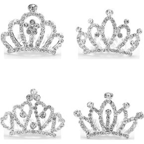 4PCS Small Tiara Princess Hair Accessories Mini Tiara Small Crown Tiara for Little Girls Coronas Para Niñas Crown Hair Clip for Weeding Birthday Princess Costume Party Cake Decoration