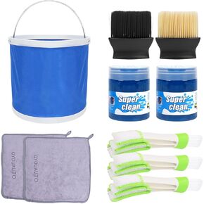 QYOUAUTO 10Pcs Car Detailing Kit Includes Bucket Detail Soft Brushes Drying Towels Auto Cleaning Gel for Automotive Interior Cleaning, Dashboard, Exterior Clean