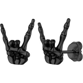 Suplight 925 Sterling Silver Punk Rock Earrings for Men Women Hypoallergenic Skeleton Hand Earrings Biker Jewelry