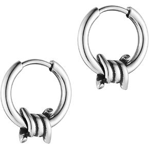 HZMAN Barbed Wire Hoop Earring for Men Women Retro Gothic Stainless Steel Small Lightweight Thorns Hinged Huggie Hoop Earring Jewelry Gift