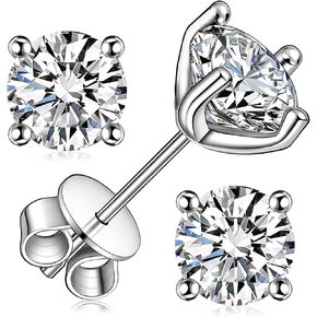 Moissanite Stud Earrings for Women, 0.6-2CT 18K White Gold Plated 925 Sterling Silver Love Luck Hand Style Lab Diamond Earrings for Men