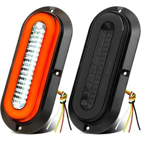 2Pcs Smoked lens 6" Inch Oval 52 LEDs Halo Combination White/Red Trailer light Stop Turn Brake Reverse Lights【PatentPending】 w/Surface Mount, IP67 Waterproof for Truck/RV/Van/Boat, DC 12V