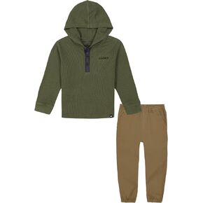 Lucky Brand boys 2pc Hooded Knit Woven Pant Set