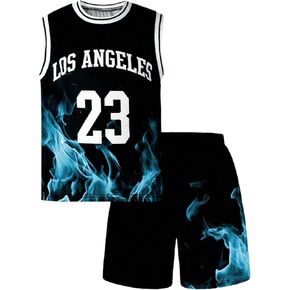 Boy's 2 Piece Outfits Letter Print Hooded Tank Top and Track Shorts Set Workout Clothings Set