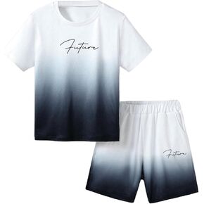 Boy's 2 Piece Outfits Tie Dye Short Sleeve Graphic Tees Tops and Track Shorts Summer Clothing Sets