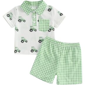 Thorn Tree Toddler Boys Summer Cloth Clother Button Twlar Golf Carts T-Shirt شورتات الخصر المرنة 2PCS مجموعة مجموعات