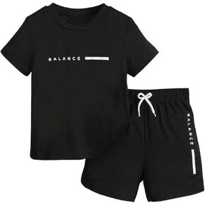 Boy's 2 Piece Outfits Short Sleeve Crew Neck Letter Graphic Tee Shirt and Drawstring Waist Shorts Set