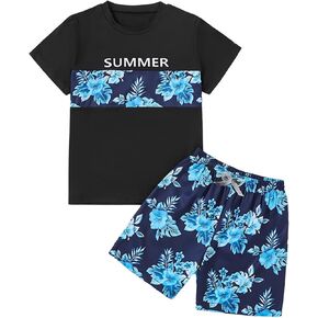 Boy's 2 Piece Hawaiian Outfits Tropical Graphic Short Sleeve T Shirt and Bermuda Shorts Set Summer Outfits