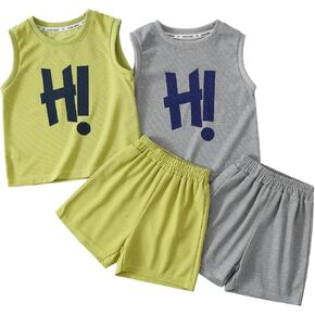 4PC Boy's Toddler Tank Top Boys Shorts Set Outfits Size 7 for Boys Summer Clothing Set 4-7Y
