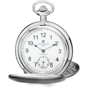 Charles Hubert Stainless Steel Men's White Dial Pocket Watch 14.5"