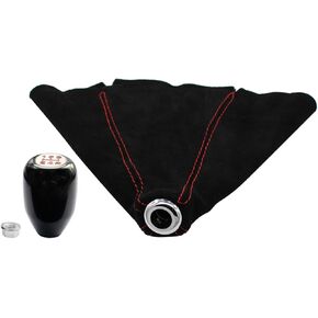 APPERIANPAR Black and Red Sitching Shifter Shift Boot مع مقبض التحول اليدوي 5 سرعات مع محول M10x1.5 المسمار لـ JDM لـ Honda for Acura