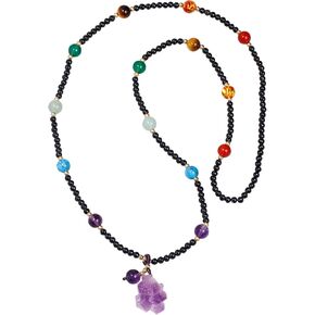 7 Chakra with Raw Quartz Amethyst Crystal Long Necklaces for Women Stones and Crystals Meditation Balance Black Agate Beaded Necklace