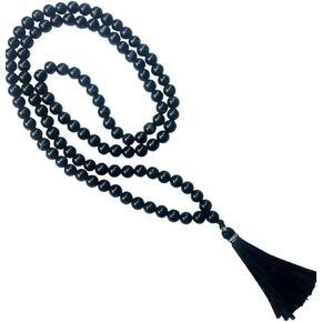 حبات Hakik Mala Black 108 حبات الصلاة - أحجار كريمة طبيعية شفاء الكريستال Mala للتأمل ، اليوغا ، الصلاة - الرجال نساء