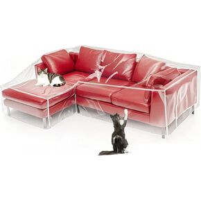 Large Clear L Couch Cover Vinyl Heavy Duty Waterproof Scratch Proof Dust-Proof Couch Cover for Long Travel Business Trips Moving Protect Scratch from Cats and Dogs (Left)