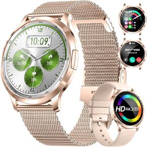 DREMAC Smart Watch(Make Call/Thin),1.32'' Amoled Curved Display for Android iPhone,Smart Watches for Women with Heart Rate Monitor,Sleep Monitor,Pedometer,IP68 Waterproof Fitness Tracker,Rose Gold