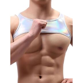 Men's Shiny Metallic Crop Tank Tops Sleeveless Vest T Shirt