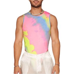 Milumia Men's Tie Dye Round Neck Olcyfeless Bodysuits Tops Tops Leotard