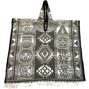 Authentic Handmade Mexican Gaban Poncho with Hood – Artisan-Made, Featuring Traditional Mexican Designs (89" x 42")