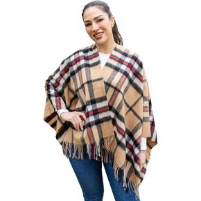 غلاف Briomhar Tartan شال للنساء - Lambswool Warm Poncho Sweater Cape