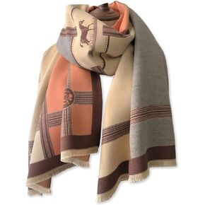 Winter Scarf Cashmere Shawl Women Color Blocked Horse Pattern Reversible Scarf With Tassel Pashmina Shawls And Wraps