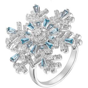Dainty Snowflake Adjustable Rings Unique Funny Rotatable Fidget Spinner Open Ring Crystal Wedding Party Middle Knuckle Ring Winter Flower Holiday Jewelry Charms Love Gift for Mom Bff Xmas Birthday