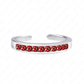 Round Red Garnet 14k White Gold Filled Adjustable Retro Toe Ring in 925 Silver