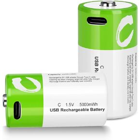 C Batteries Rechargeable 8 Pack C Size Cell Lithium Batteries LR14 5000mWh 1.5V Li-ion Power for Long-Lasting Use in Toys and Floodlights in Kuwait