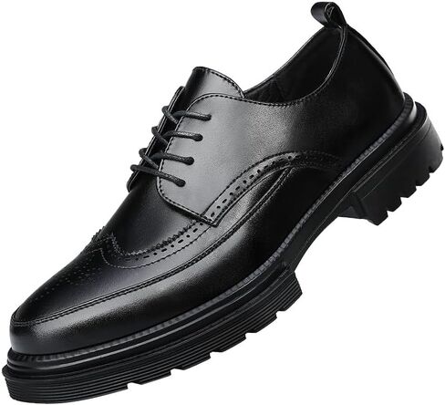 منصة الرجال ، فستان أحذية خمر من الجلد Brogue Wingtip Oxfords Classic Lace-Up Lug Sole Derby Shoes Derby in Kuwait