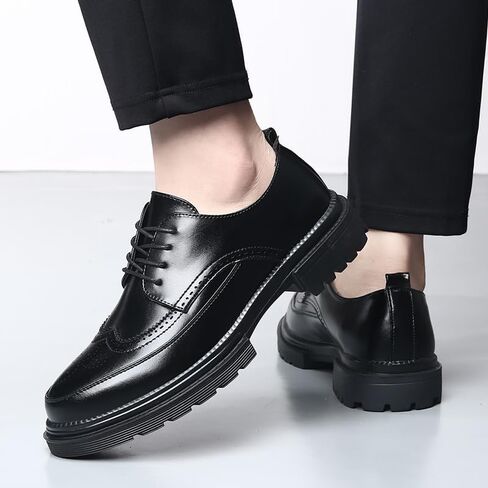 منصة الرجال ، فستان أحذية خمر من الجلد Brogue Wingtip Oxfords Classic Lace-Up Lug Sole Derby Shoes Derby in Kuwait