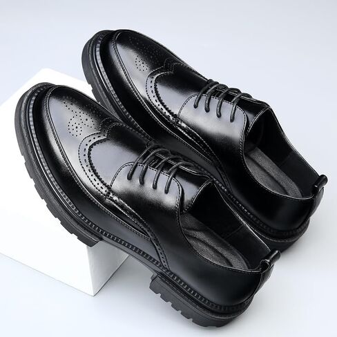 منصة الرجال ، فستان أحذية خمر من الجلد Brogue Wingtip Oxfords Classic Lace-Up Lug Sole Derby Shoes Derby in Kuwait