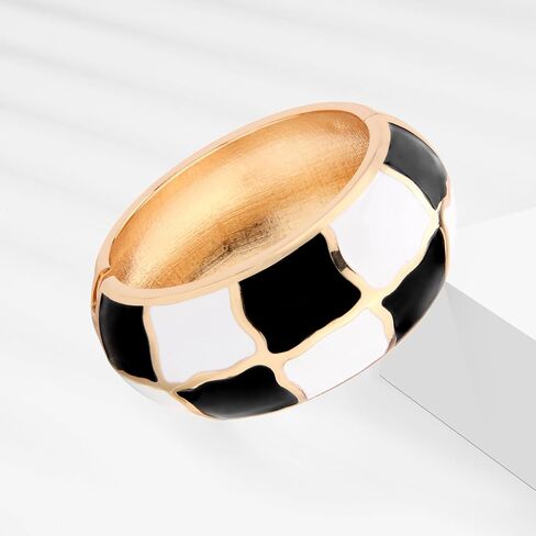 wynameleri Modern Cloisonne Bracelet Geometric Enamel Cuff Bangles Gold Hinged Bracelet Jewelry for Women Gift Box 184136 in Saudi Arabia
