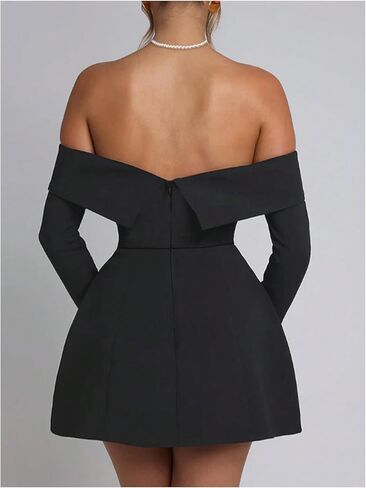 SOLY HUX Women's Off The Shoulder Mini Dress Long Sleeve A Line Elegant Cocktail Party Dresses in Kuwait