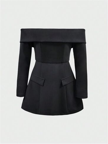 SOLY HUX Women's Off The Shoulder Mini Dress Long Sleeve A Line Elegant Cocktail Party Dresses in Kuwait