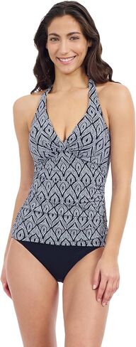 الملف الشخصي من قبل Gottex Cruise Women Women's Halter Tankini في الطوب والطباعة البيضاء مع أكواب ناعمة ، والأسلاك الداخلية ، والبطانة الكاملة الأساسية in Saudi Arabia